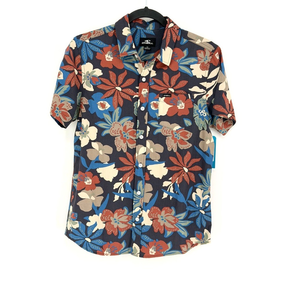 O'Neill Youth XL Tropical Floral Hawaiian Button-Up Shirt Surf‎ Beach NWT